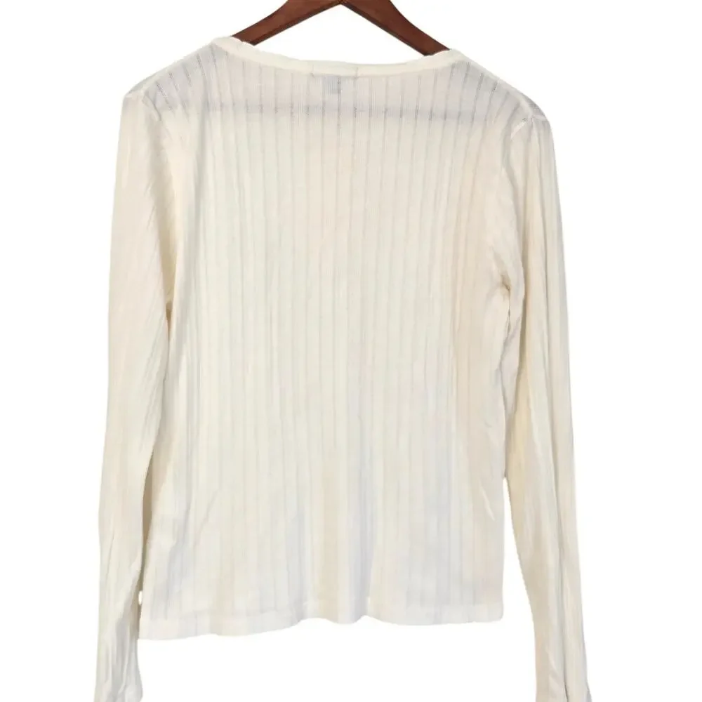 Minimalist Coquette Balletcore J.Crew Ribbed Long Sleeve Henley Front Button XL